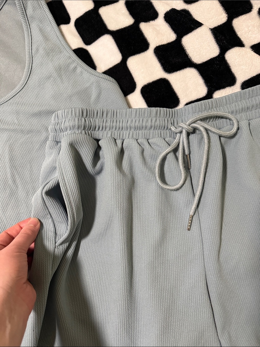 SHEIN Light Blue Ribbed Tank & Drawstring Shorts Sleep Set - Picture 3 of 3